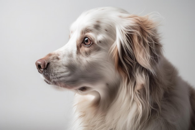 Chien fidèle et loyal assis sur fond de studio blanc