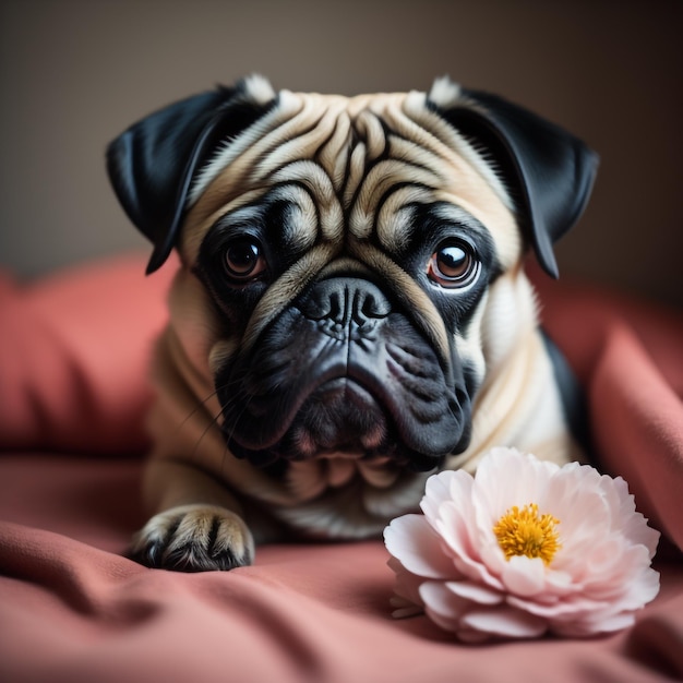 Photo un chien avec des fleurs.