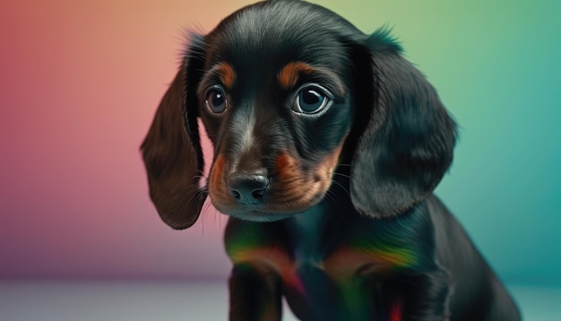 Un chien avec un fond arc-en-ciel