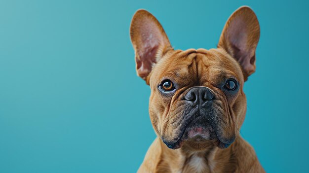 Un chien sur un fond bleu pastel