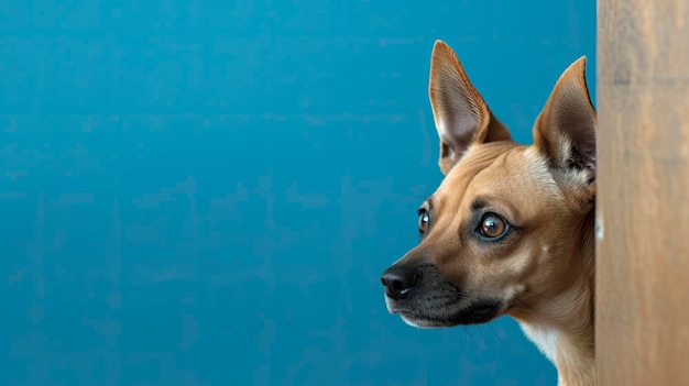 Un chien avec un fond bleu