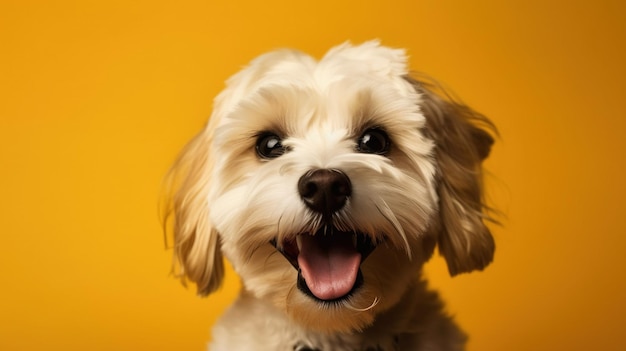 Un chien avec un fond jaune