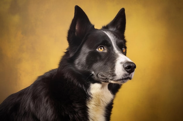 Un chien avec un fond jaune