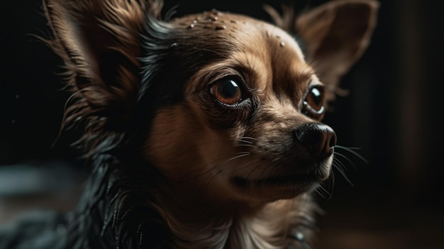 Un chien avec un fond noir et un fond noir