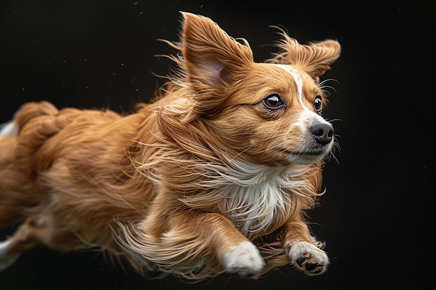 un chien avec une fourrure brune et blanche sur la tête