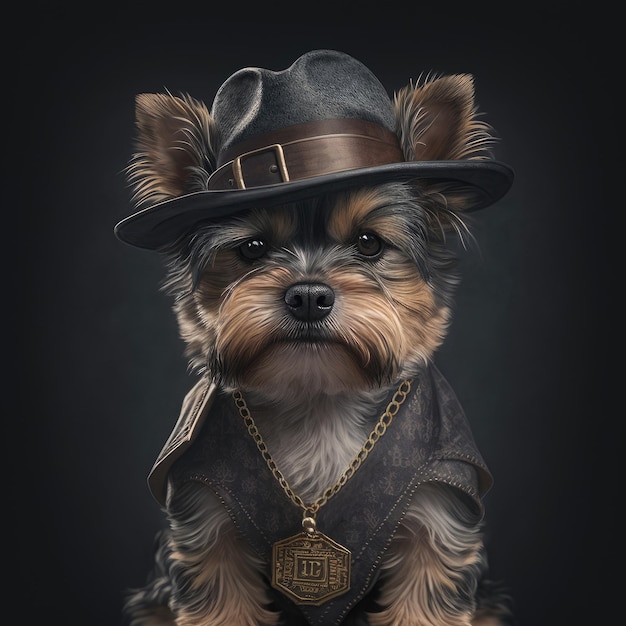 Chien gangster du Yorkshire génératif ai Yorkshire terrier race de chiot mignon IA génératif