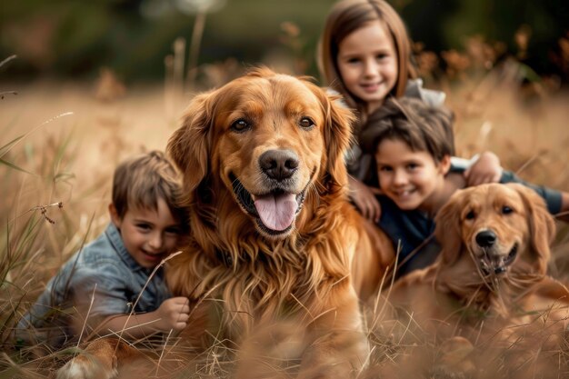 Photo un chien golden retriever affectueux avec une fourrure brillante, un compagnon ludique et fidèle.