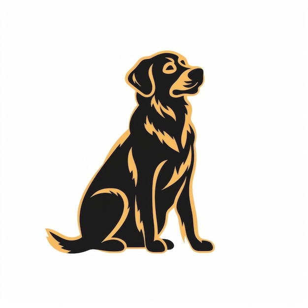 Chien Golden Retriever Noir Et Jaune Assis Logo Style Silhouette Illustration