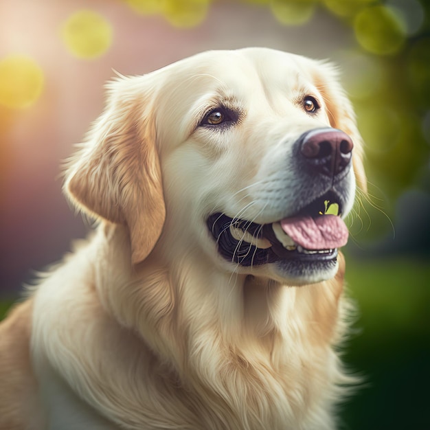 Chien golden retriever réaliste sur fond extérieur naturel ravissant