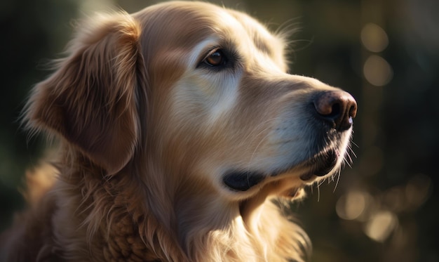 Un chien golden retriever regarde le soleil