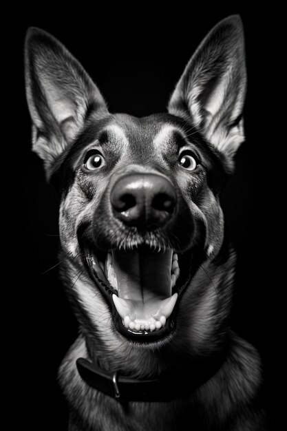 un chien avec un grand sourire sur le visage