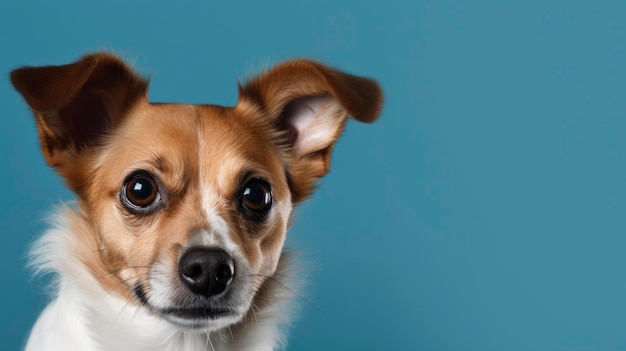 Un chien avec de grandes oreilles et un fond bleu