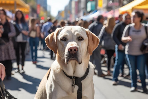 Chien-guide menant son maître à travers une foire de rue bondée AI générative