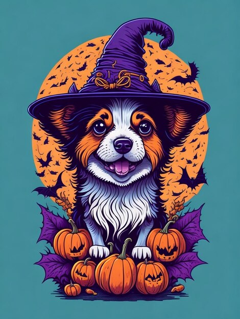 chien d'Halloween avec illustration vectorielle de citrouille conception de t-shirt ai générative