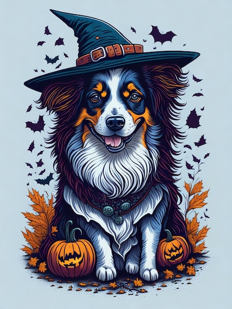 chien d'Halloween avec illustration vectorielle de citrouille conception de t-shirt ai générative