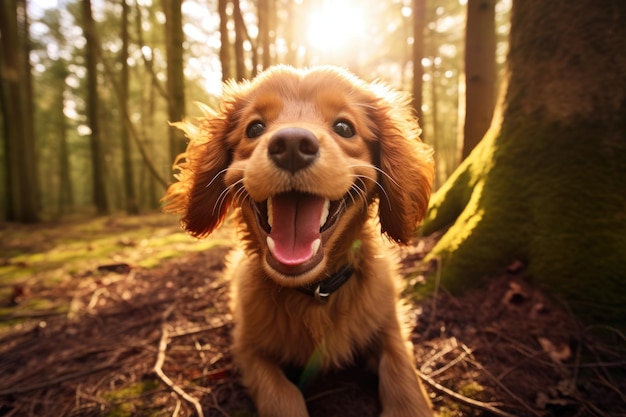 Un chien heureux sourit à un générateur.