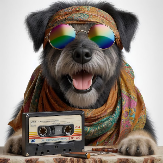 Un chien hippie avec des lunettes de soleil de style boho