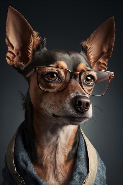 Chien hipster portant des vêtements et des lunettes portrait de chien génératif ai