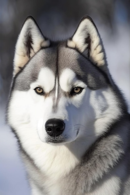 Photo un chien husky au visage blanc et aux yeux noirs.