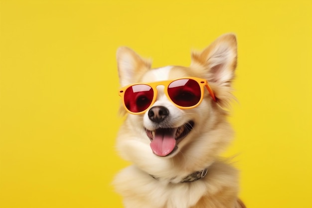 Chien isolé sourire fond animal portrait mignon animal lunettes de soleil drôle petit IA générative