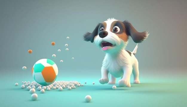 Chien jouant avec une balle dynamique Ai Générative