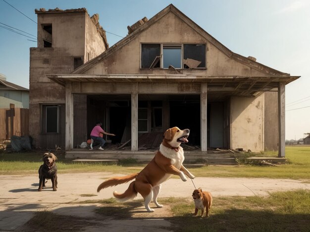 chien jouant avec une famille humaine