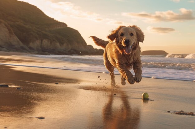 Chien jouant à la plage