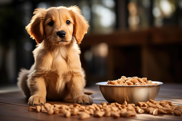 Chien jouant avec sa nourriture