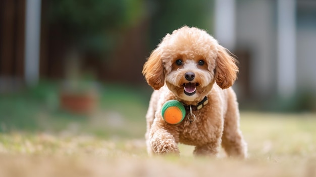 Un chien avec un jouet dans la gueule