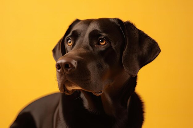 Un chien de laboratoire noir sur fond jaune