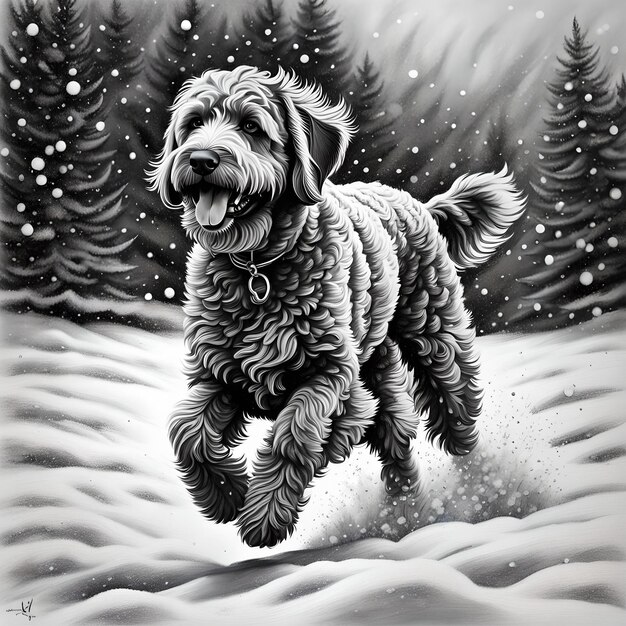 Photo un chien labradoodle jouant dans la neige