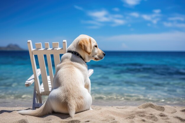 Chien labrador portant des lunettes de soleil sur la plage Generative AI