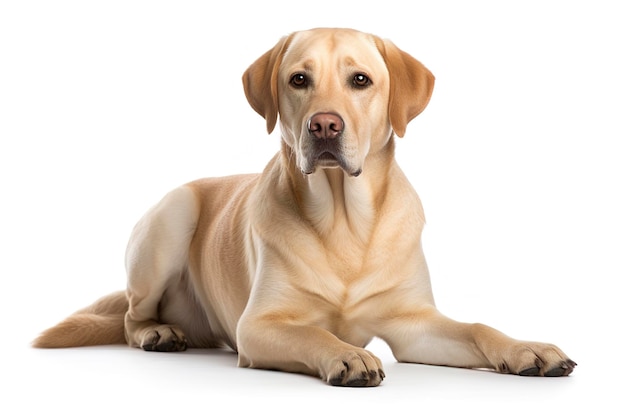 Un chien Labrador Retriever isolé sur fond blanc uni