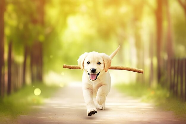 Le chien labrador retriever joue au papier peint joyeux et heureux