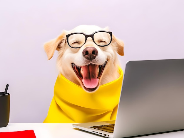 Photo chien labrador retriever souriant avec des lunettes concept d'animal de compagnie assidu