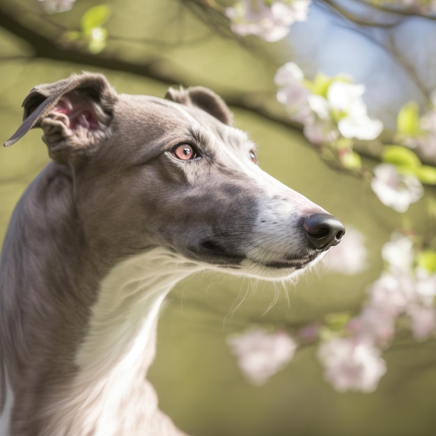 Chien lévrier réaliste sur fond extérieur naturel ravissant