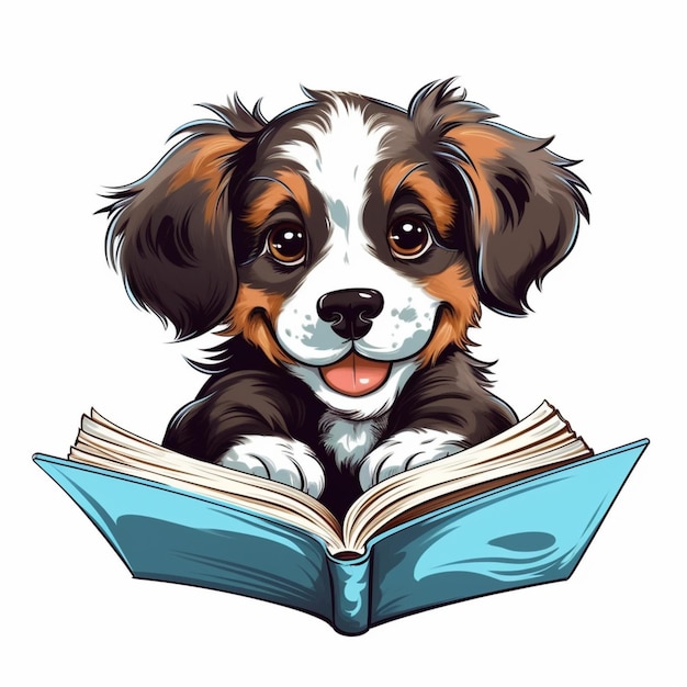 Un chien avec un livre dans la gueule