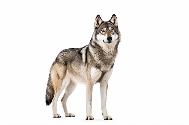 Un chien-loup avec un fond blanc