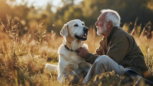 chien ludique et son propriétaire dans la nature pragma en plein air