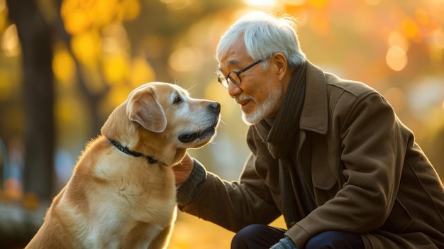 chien ludique et son propriétaire dans la nature pragma en plein air