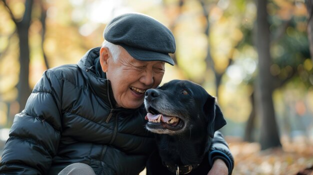 chien ludique et son propriétaire dans la nature pragma en plein air