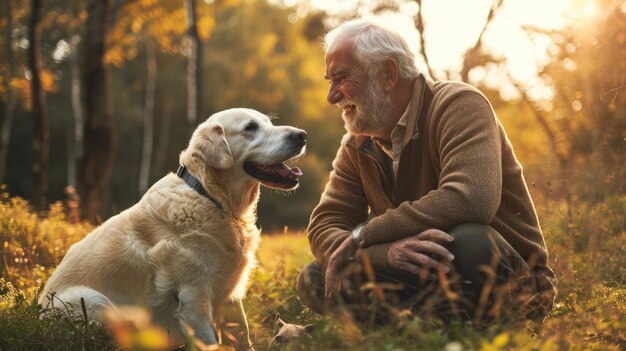 chien ludique et son propriétaire dans la nature pragma en plein air