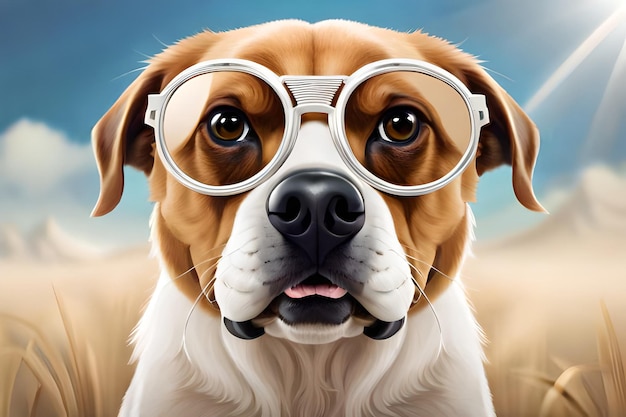 Un chien avec des lunettes dessus