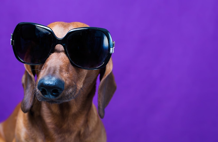 Photo chien à lunettes noires