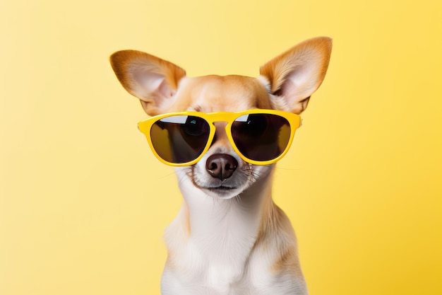 Un chien avec des lunettes de soleil prend le rôle d'un humain en vacances