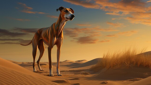 Un chien majestueux dans un paysage désertique Une illustration inspirée de Daz3d