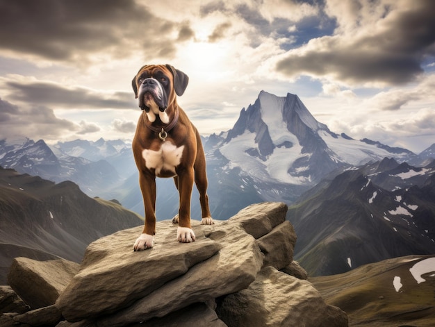 Photo un chien majestueux se tient fièrement sur un sommet de montagne.