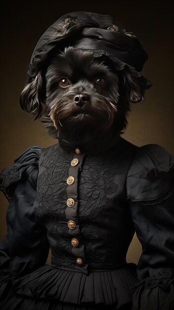 Photo un chien avec un manteau noir et un chapeau noir