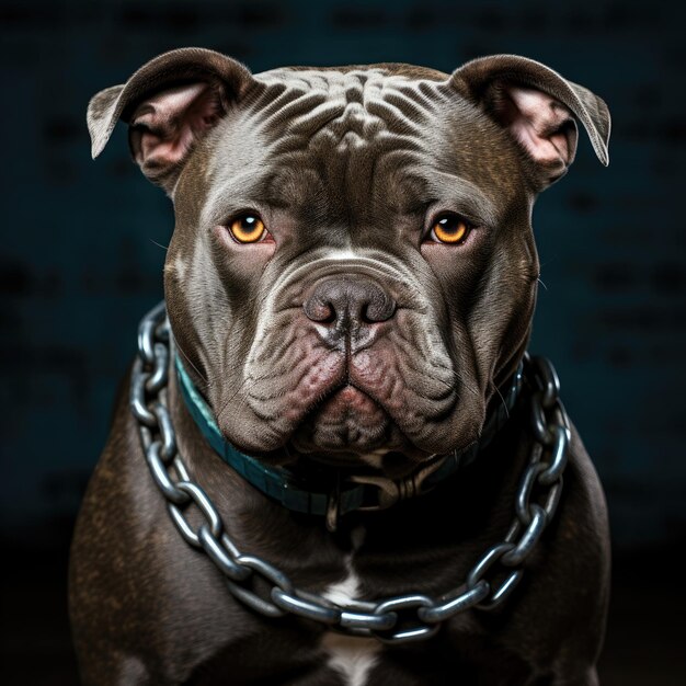 Un chien marron avec collier de chaîne