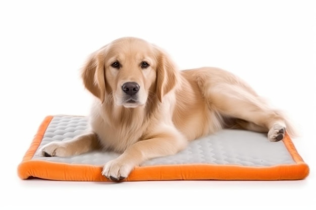 Chien mignon allongé sur un tapis frais par temps chaud en levant la chaleur estivale isolée générée par l'IA